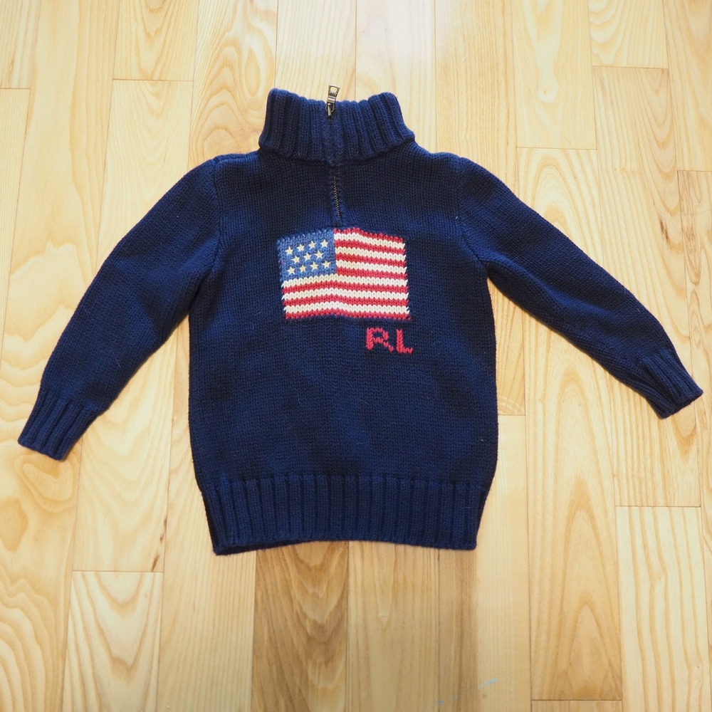 Polo Ralph Lauren Toddler Knit Flag Quarter Zip Sweater 4T/4 American Pullover